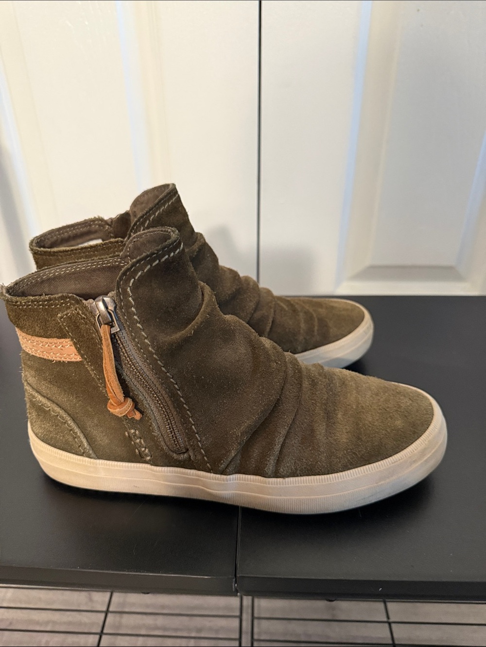 Sperry Olive Suede High-Top Sneakers with Tan Accent